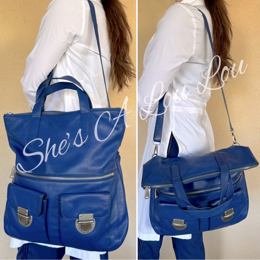 Fossil💙Riley Leather Large Fold Over Crossbody Satchel/Tote Bag w/Bow Scarf